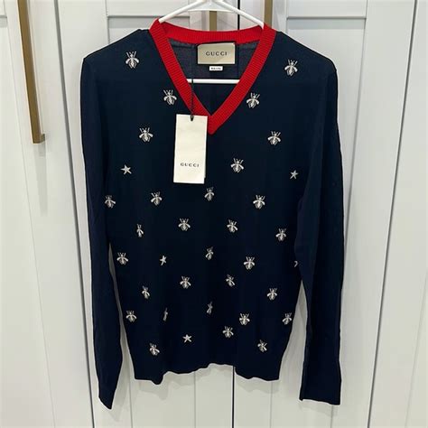 gucci bee sweater navy|gucci sweater now.